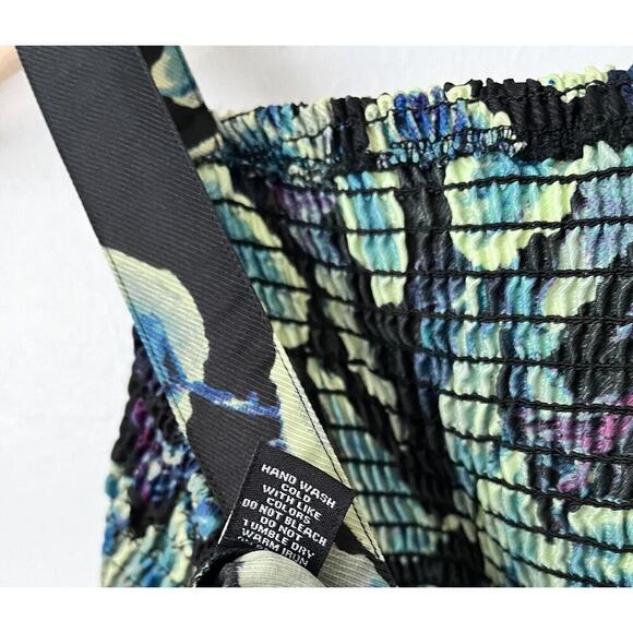 Runway Ready black green leaf‎ print smock wide leg polyester jumpsuit M Romper - Picture 4 of 8